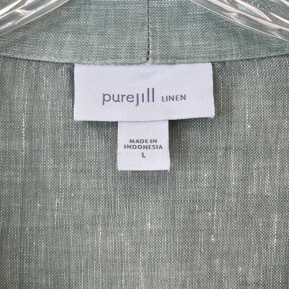 J.Jill Linen Woven Sage Tunic Relaxed Fit Blouse Summer V Neck Top Pocket Size L - Picture 3 of 10